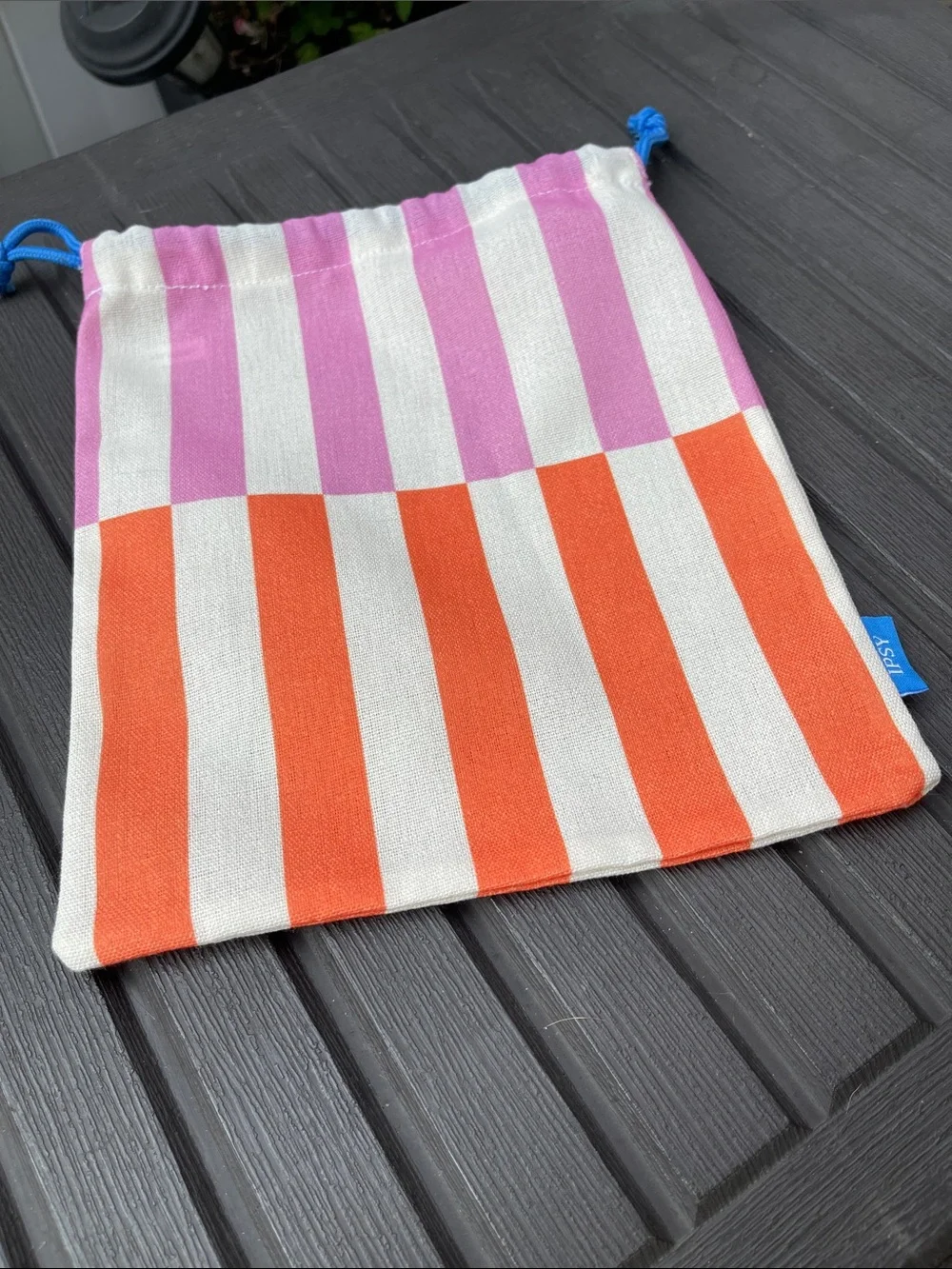 Ipsy - Striped Pink and Orange Makeup Bag